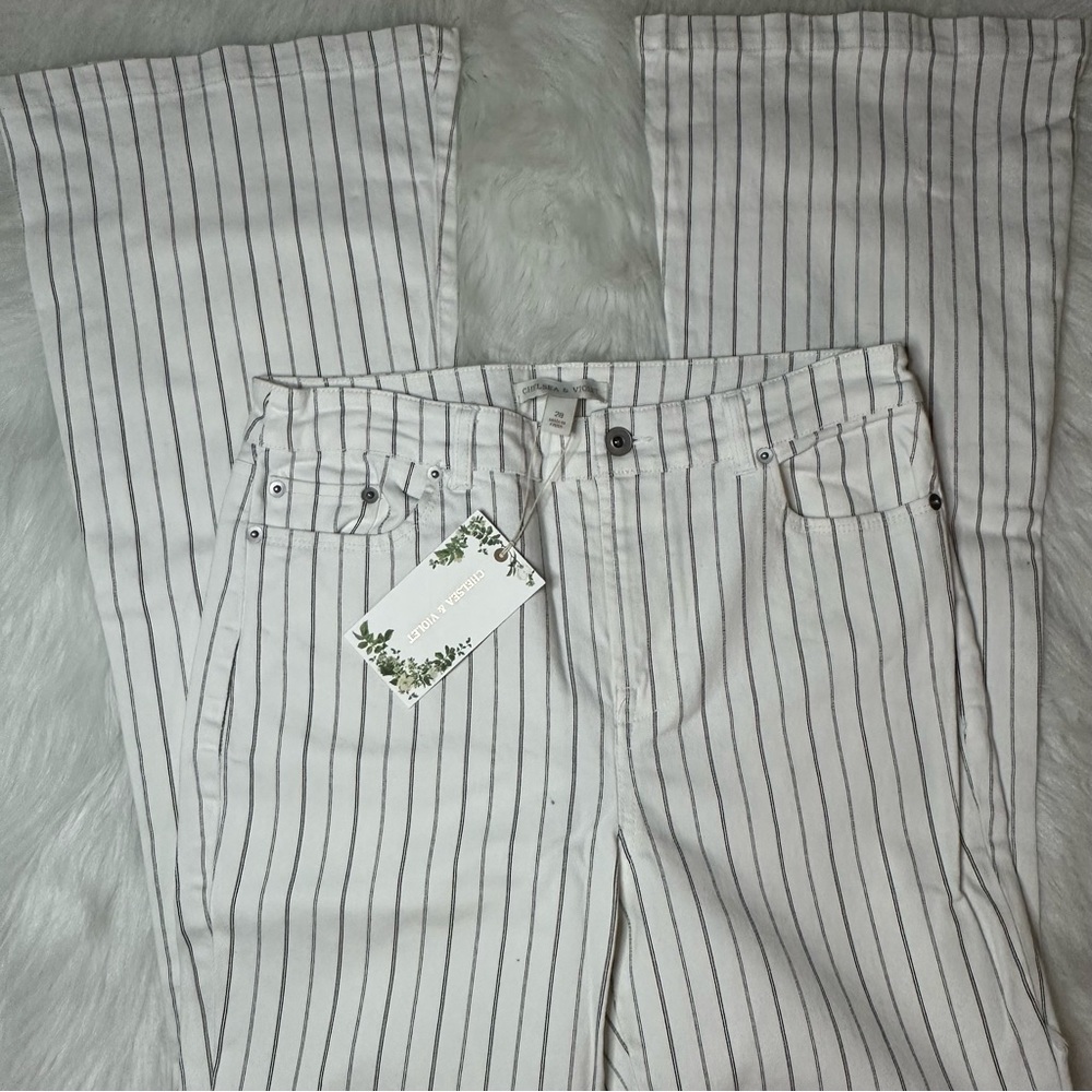 Chelsea & Violet Striped High Rise Denim Flare Jeans - Picture 5 of 10